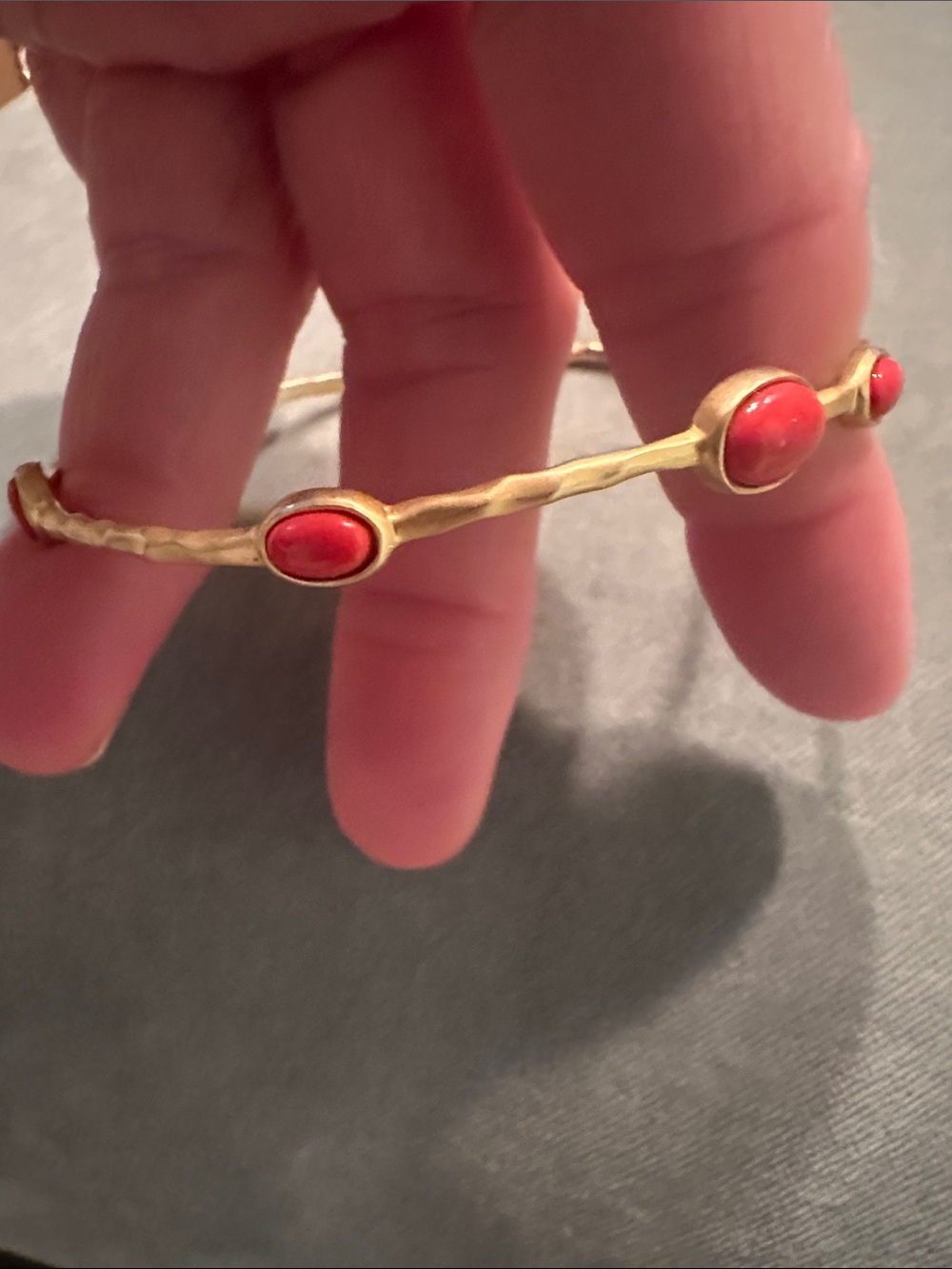Gold-Tone Bracelet Set with Coral Red Cabochons
